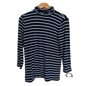 Lauren Ralph Lauren Navy and White Striped Turtleneck Women's Top LG